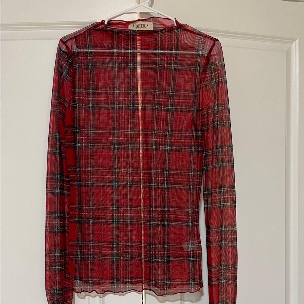 Haptics Red Plaid Women's Blouse
